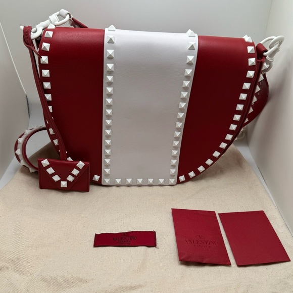 Valentino Garavani Handbags - Valentino Vitello Colorblock Bicolor Free Rockstud Halfmoon Large Saddle Bag